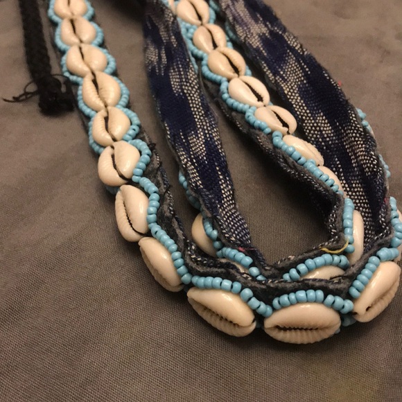 Boho White shell, Aqua bead and cloth tie belt 35” - Picture 5 of 5